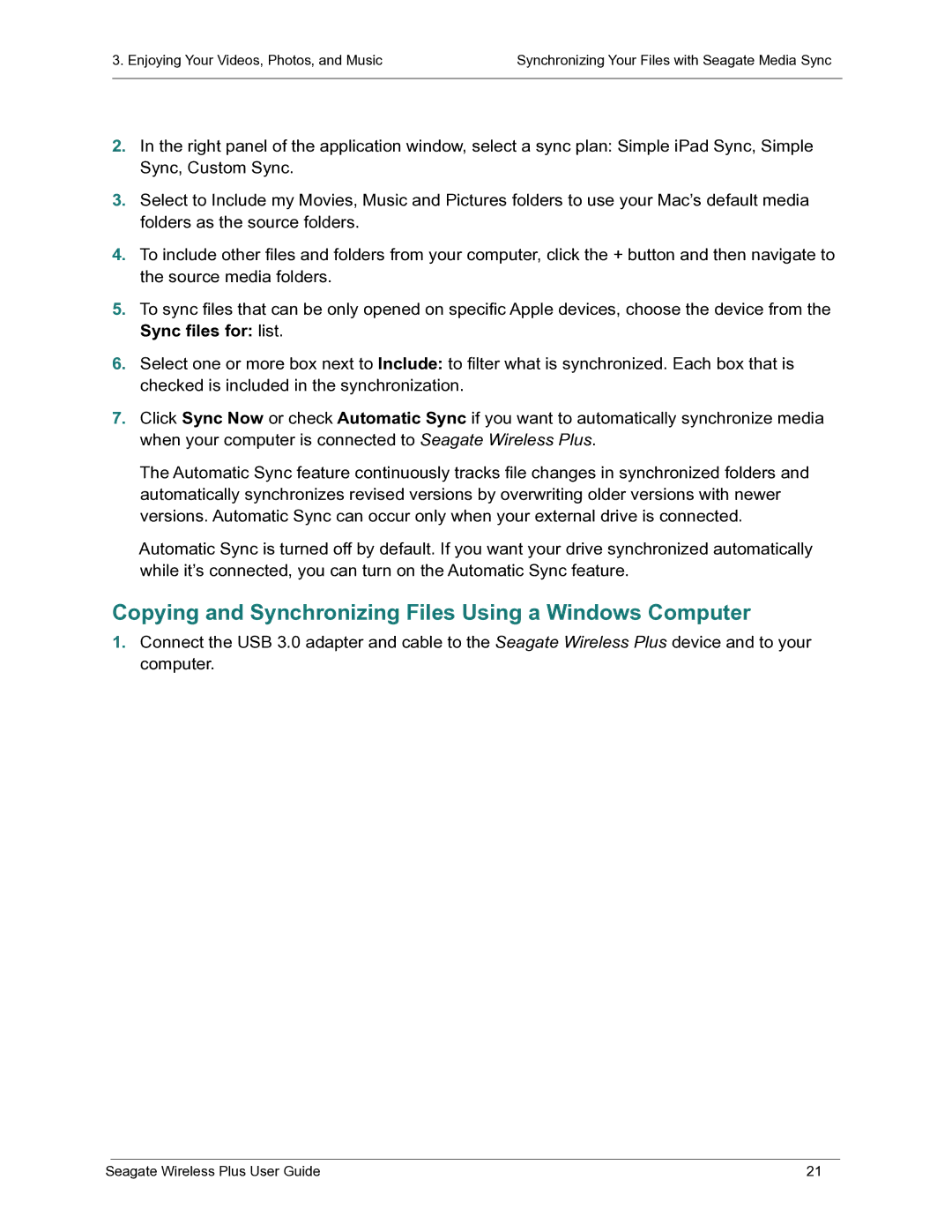 Seagate STCK1000100 manual Copying and Synchronizing Files Using a Windows Computer 