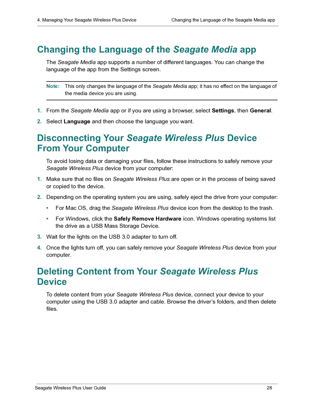 Seagate STCK1000100 manual Changing the Language of the Seagate Media app 