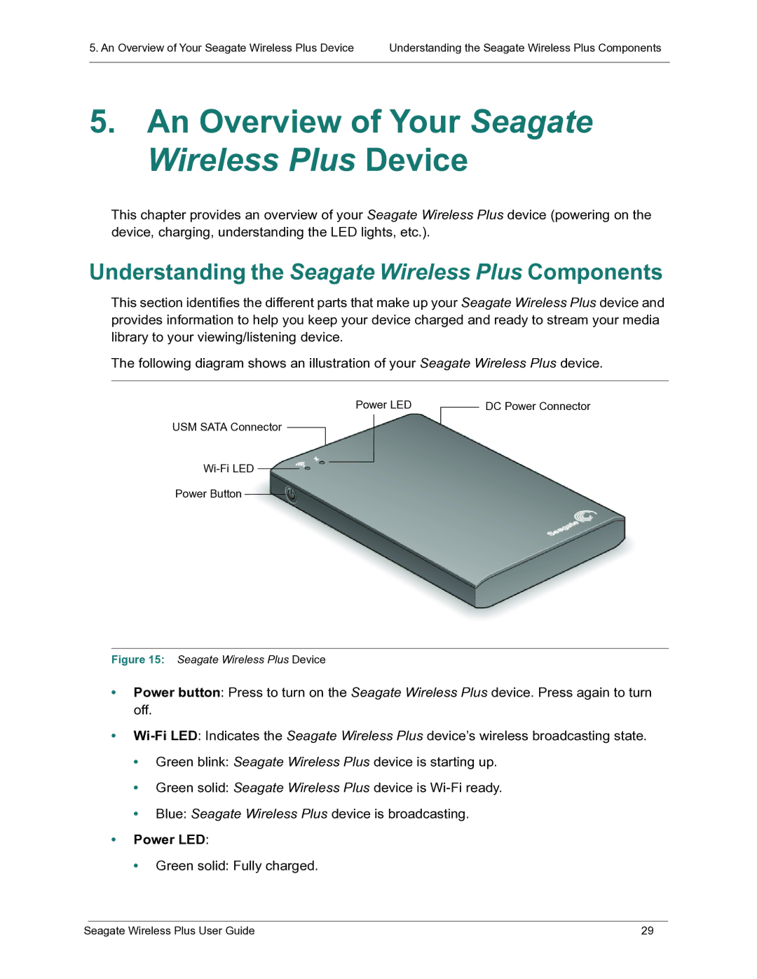 Seagate STCK1000100 manual Understanding the Seagate Wireless Plus Components, Power LED 