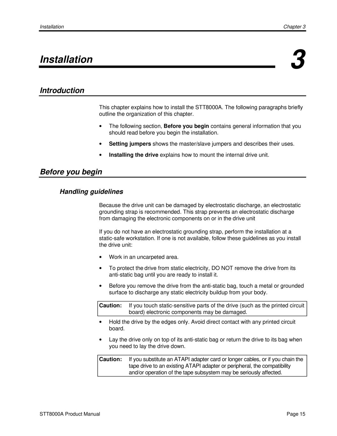 Seagate STT8000A manual Installation, Introduction, Before you begin, Handling guidelines 