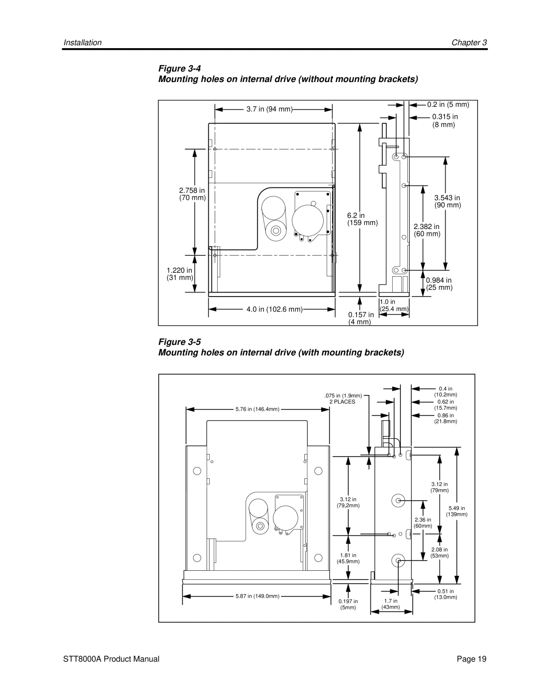 Seagate STT8000A manual Mounting holes on internal drive without mounting brackets 