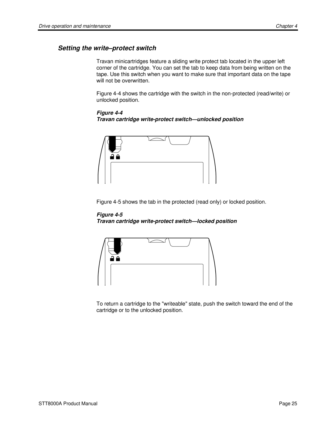 Seagate STT8000A manual Setting the write-protect switch, Travan cartridge write-protect switch-locked position 