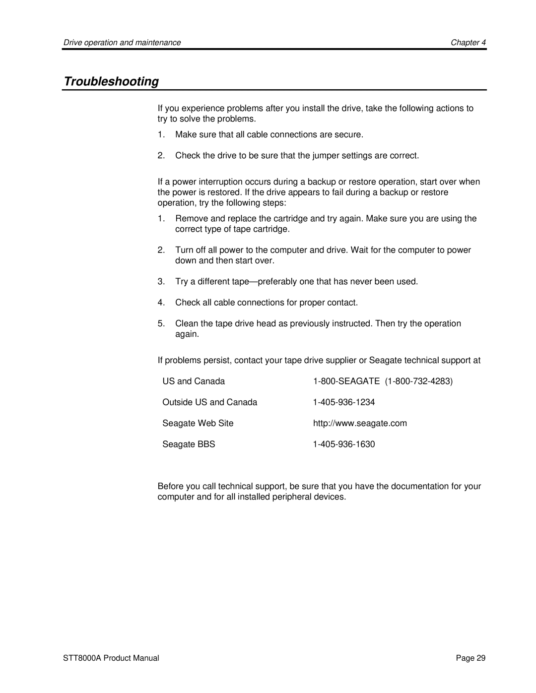 Seagate STT8000A manual Troubleshooting 