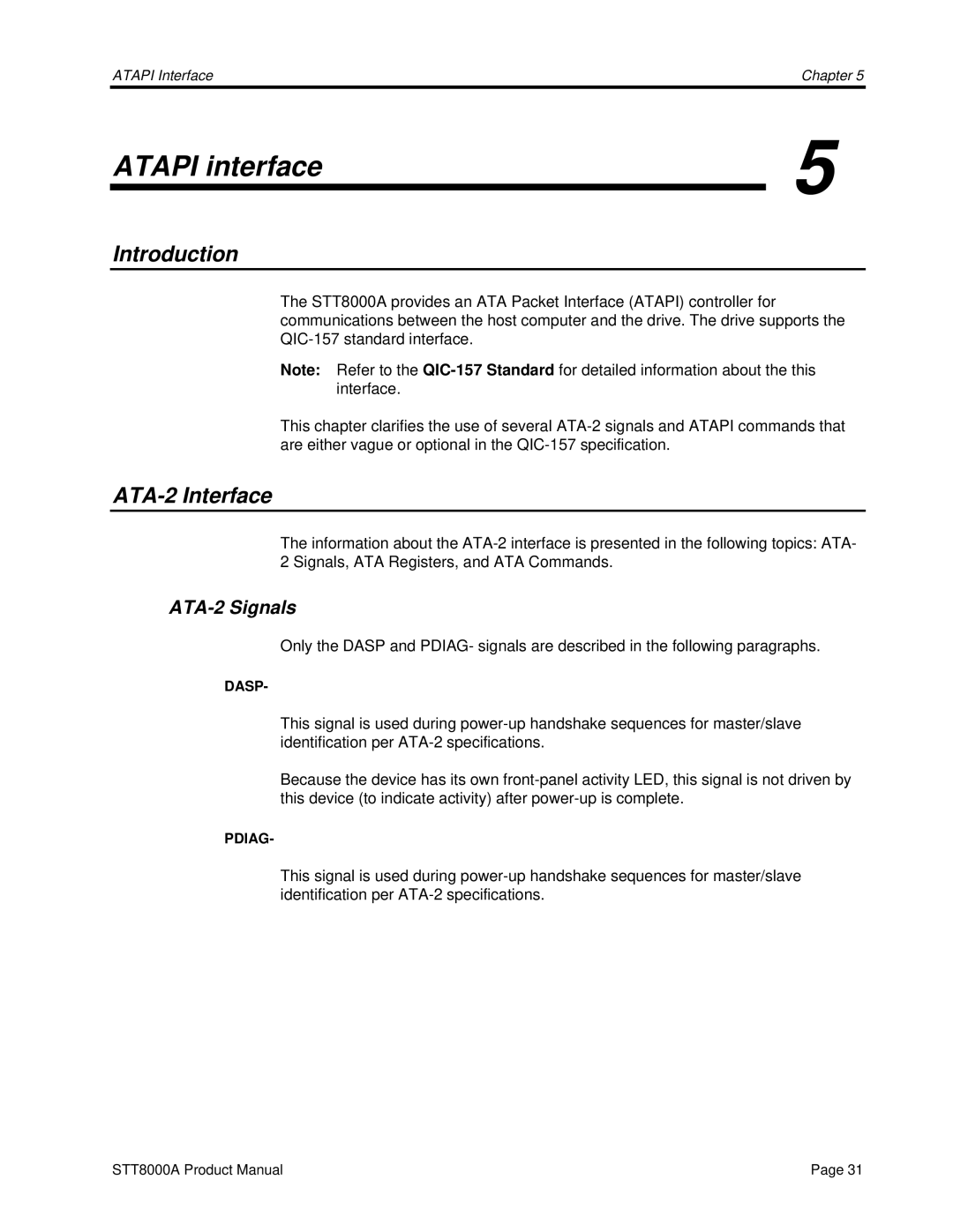 Seagate STT8000A manual Atapi interface, ATA-2 Interface, ATA-2 Signals 