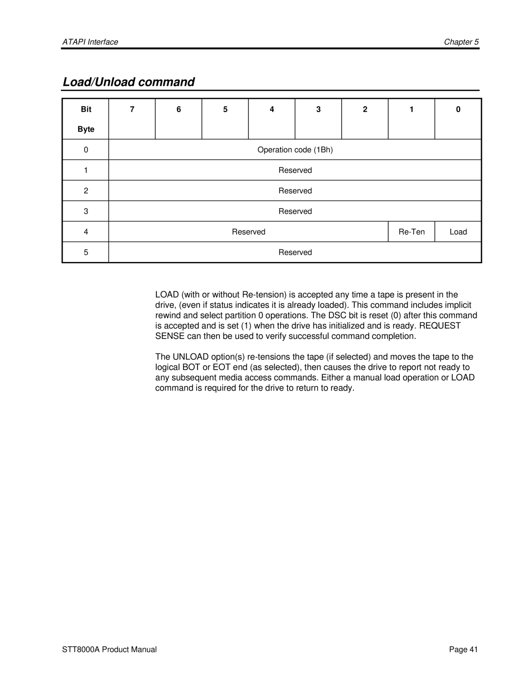 Seagate STT8000A manual Load/Unload command 