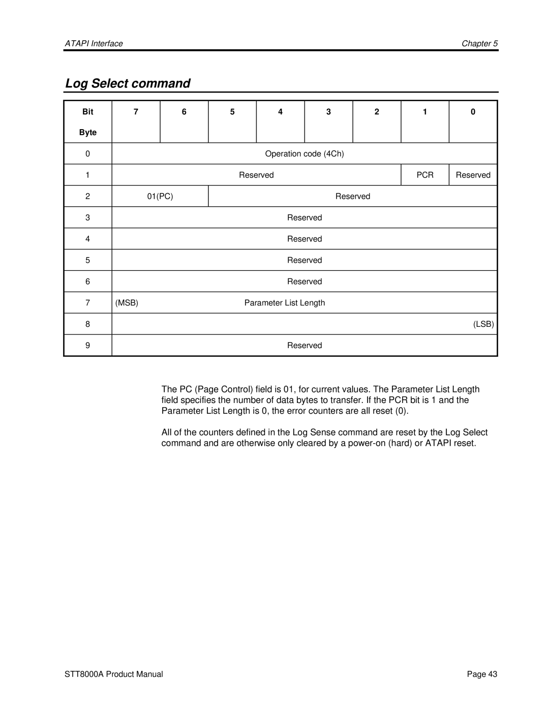 Seagate STT8000A manual Log Select command 