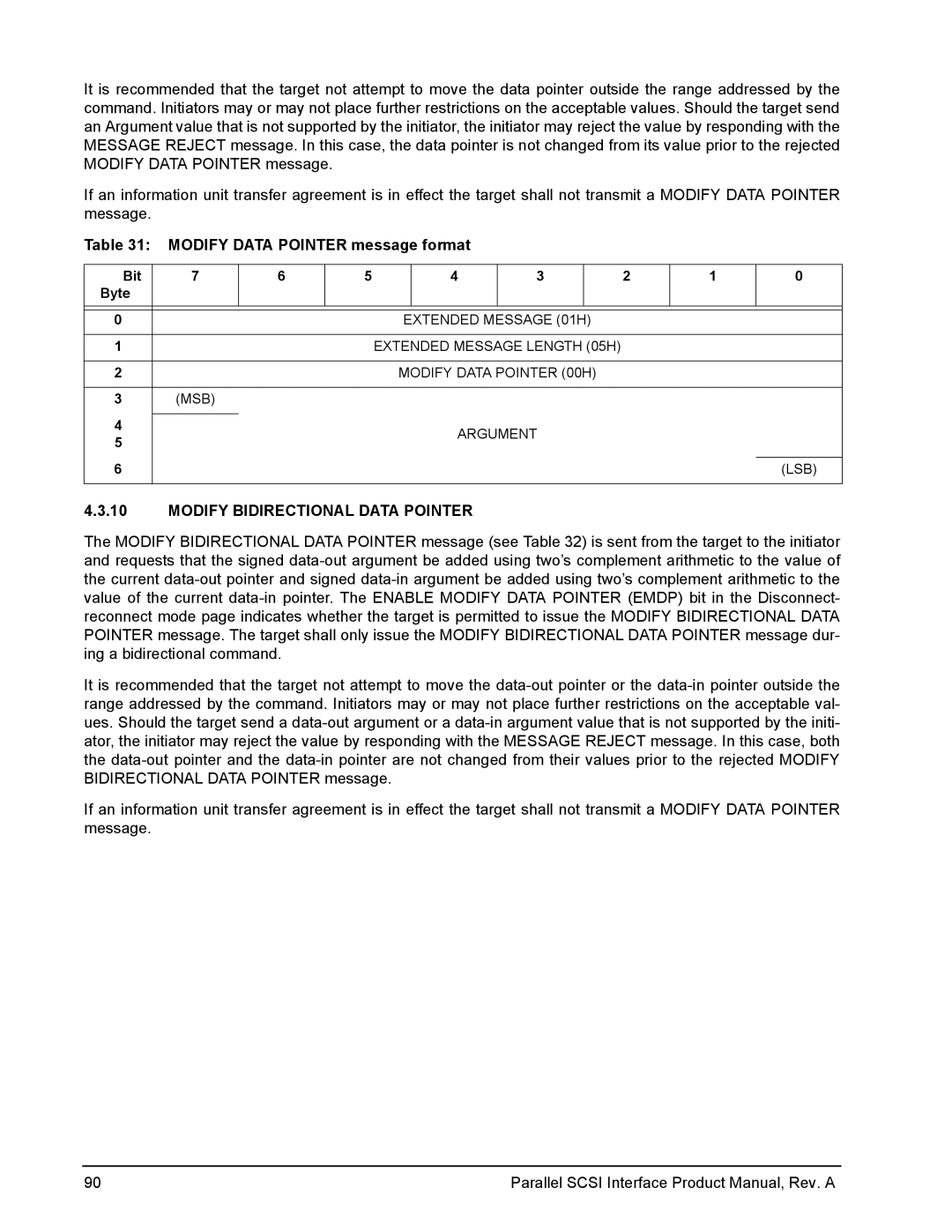 Seagate Ultra 320, Ultra 160 manual Modify Data Pointer message format, Modify Bidirectional Data Pointer 