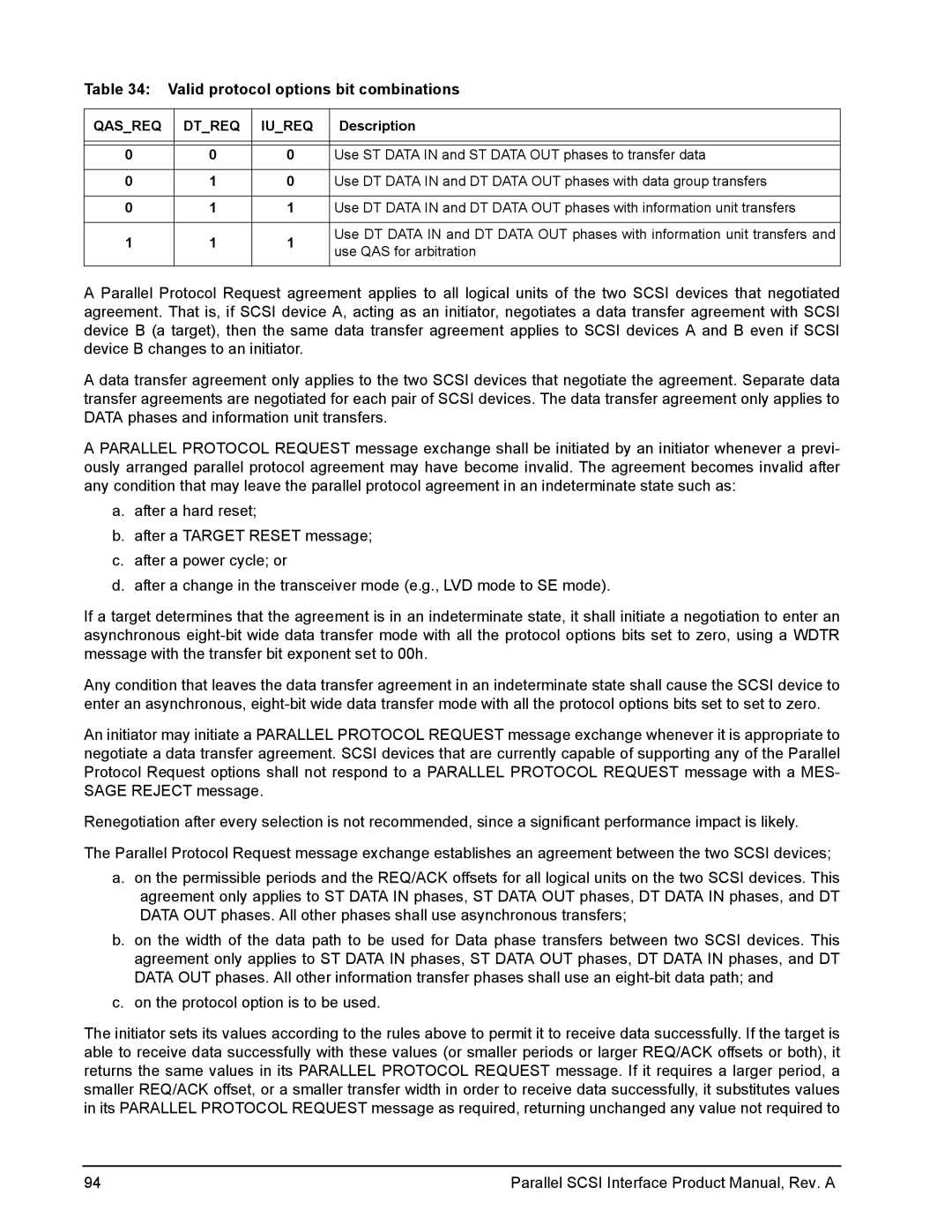 Seagate Ultra 320 manual Valid protocol options bit combinations, Use ST Data in and ST Data OUT phases to transfer data 