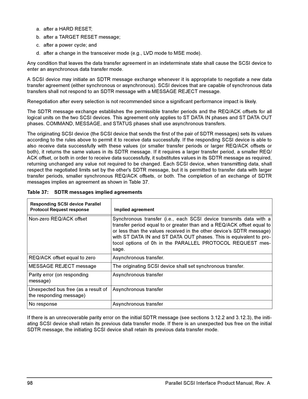 Seagate Ultra 320, Ultra 160 manual Sdtr messages implied agreements 