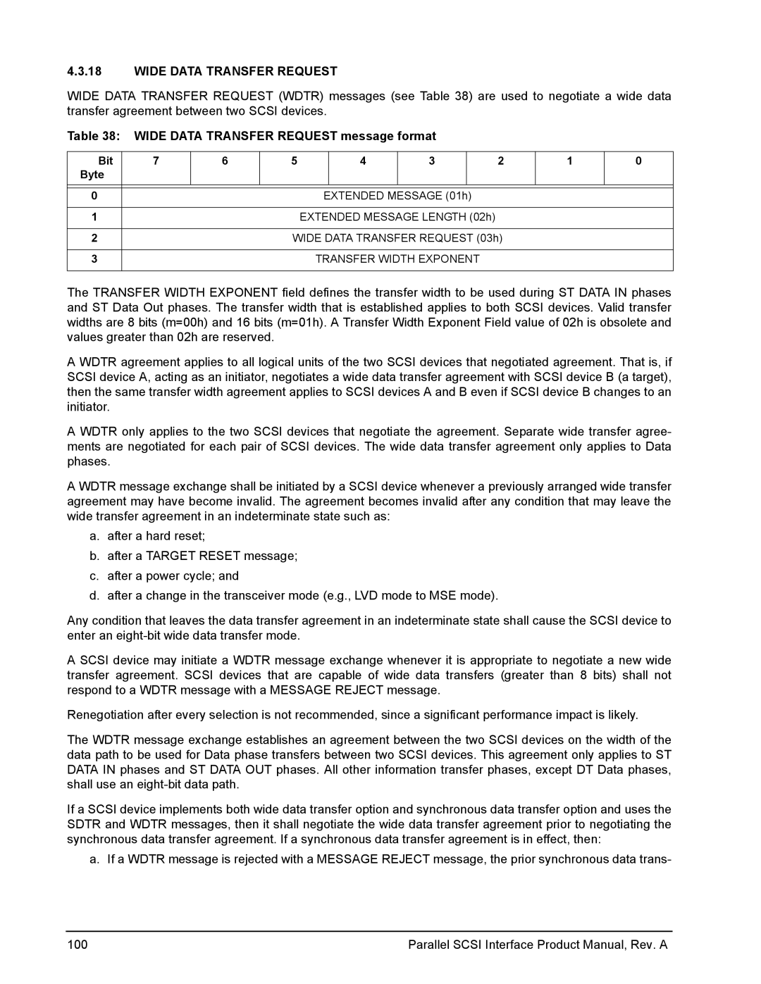 Seagate Ultra 320, Ultra 160 manual Wide Data Transfer Request message format 