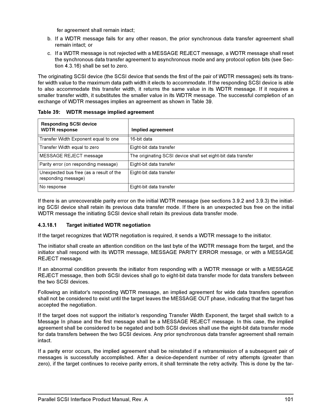 Seagate Ultra 160, Ultra 320 manual Wdtr message implied agreement, Target initiated Wdtr negotiation 