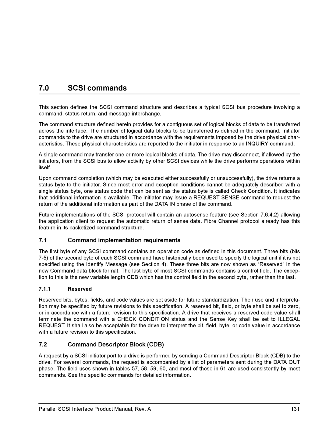 Seagate Ultra 160, Ultra 320 manual Command implementation requirements, Command Descriptor Block CDB, Reserved 