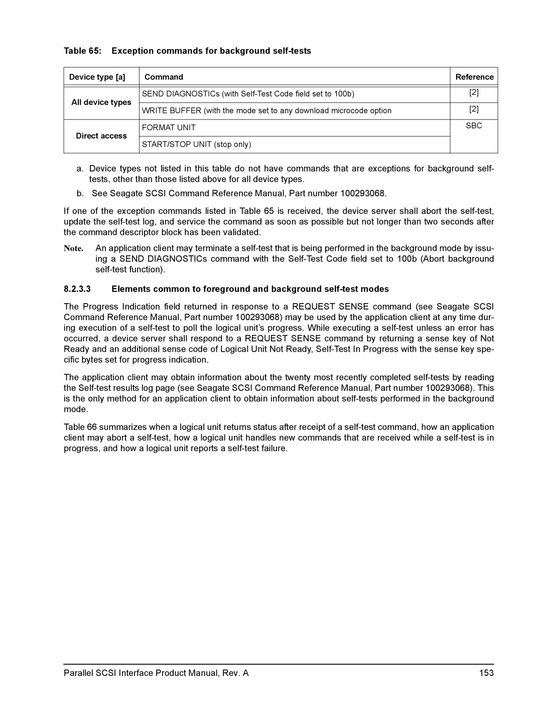 Seagate Ultra 160 manual Exception commands for background self-tests, Device type a Command Reference All device types 