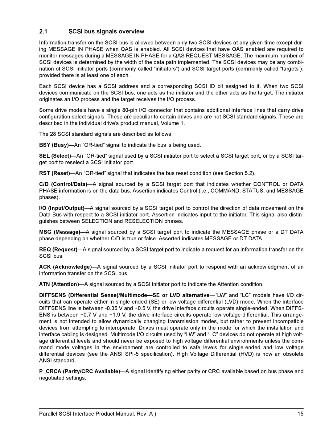 Seagate Ultra 160, Ultra 320 manual Scsi bus signals overview 