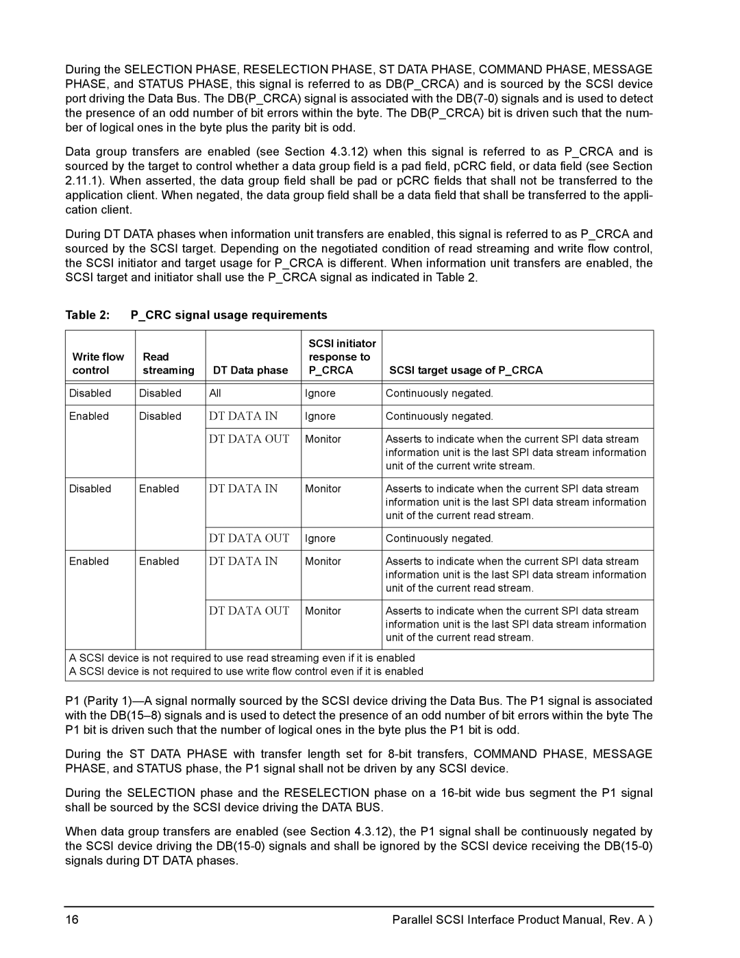 Seagate Ultra 320, Ultra 160 manual Pcrc signal usage requirements, Scsi target usage of Pcrca 