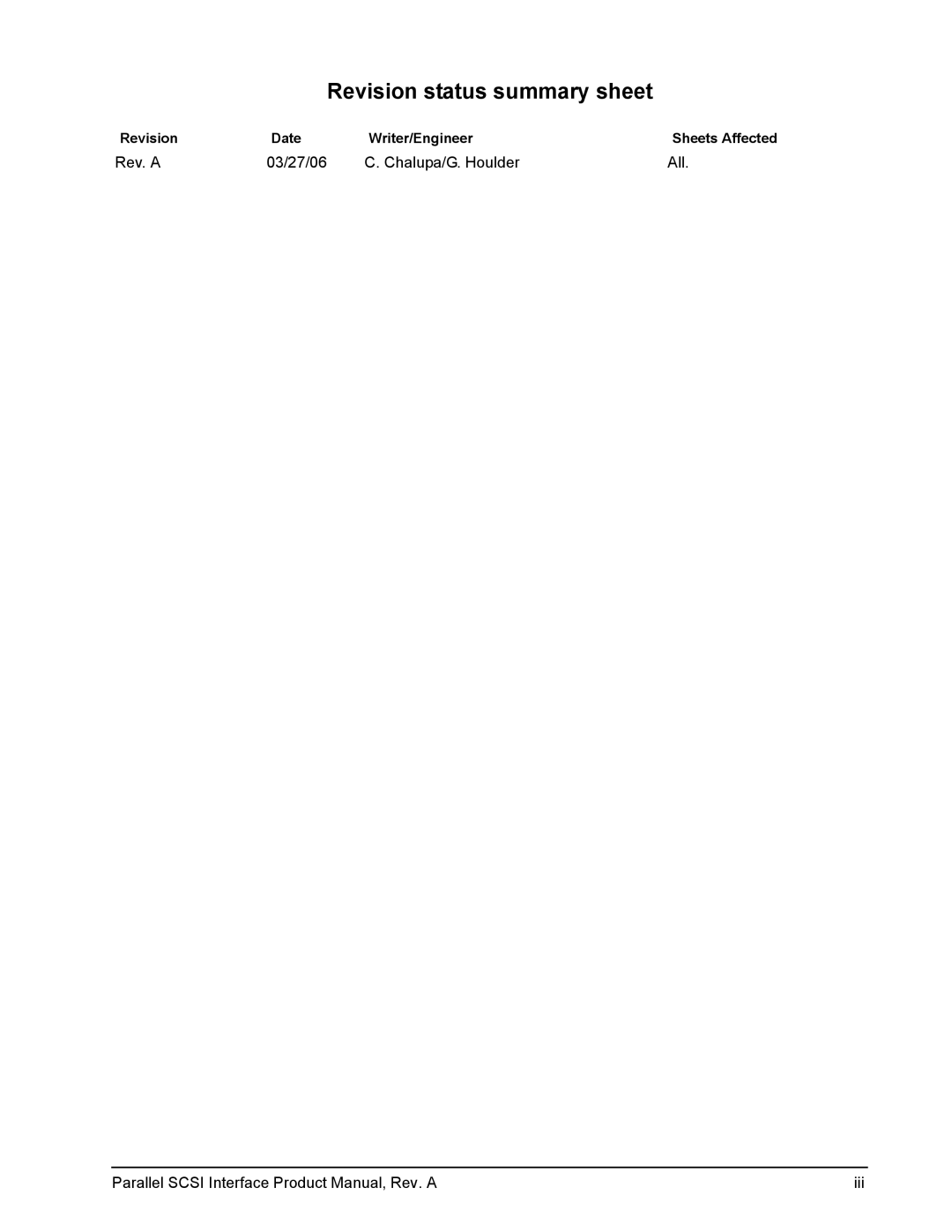 Seagate Ultra 160, Ultra 320 manual Revision status summary sheet, Revision Date Writer/Engineer 