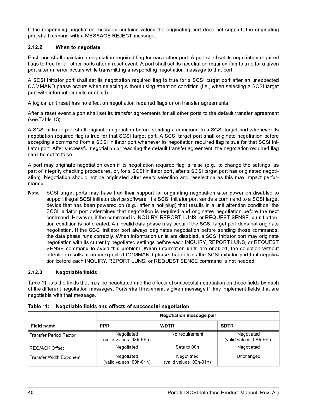 Seagate Ultra 320, Ultra 160 manual When to negotiate, Negotiable fields and effects of successful negotiation 