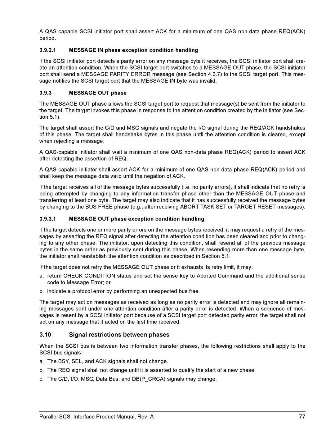 Seagate Ultra 160 Signal restrictions between phases, Message in phase exception condition handling, Message OUT phase 