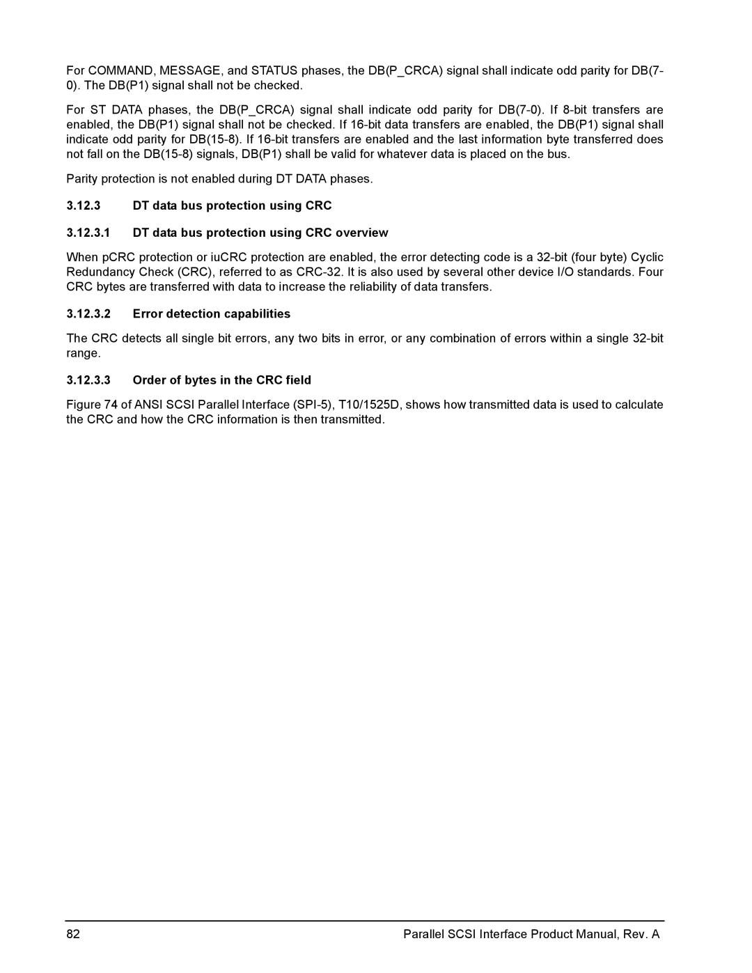 Seagate Ultra 320, Ultra 160 manual Error detection capabilities, Order of bytes in the CRC field 