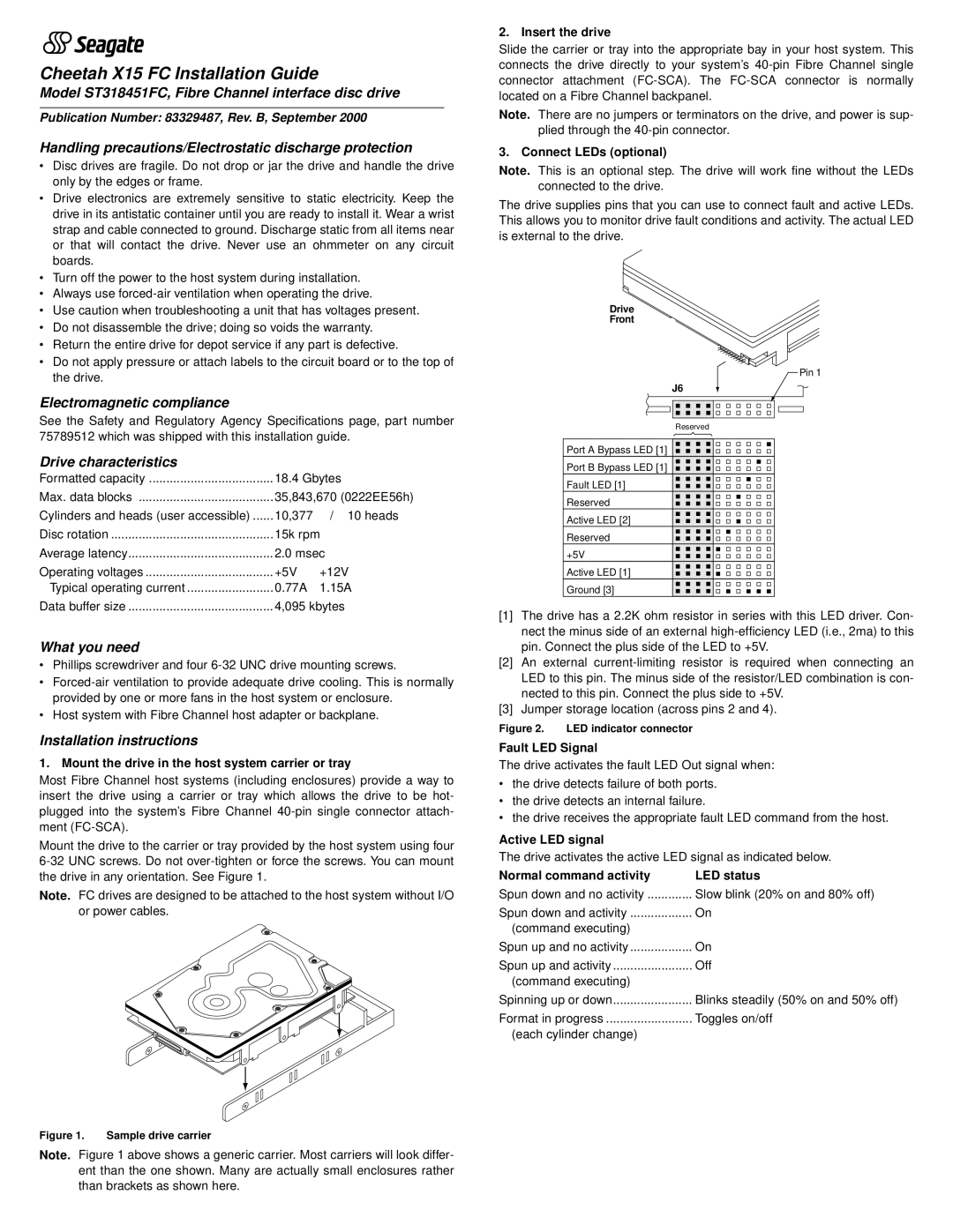 Seagate installation instructions Model ST318451FC, Fibre Channel interface disc drive, Electromagnetic compliance 