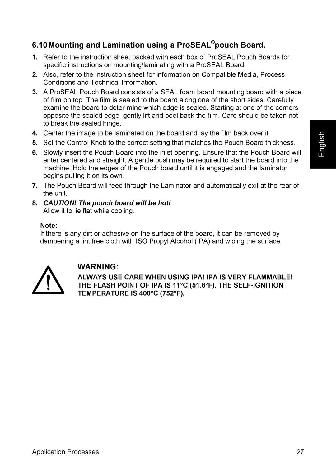 SEAL 44/62 user manual 10Mounting and Lamination using a ProSEALpouch Board 