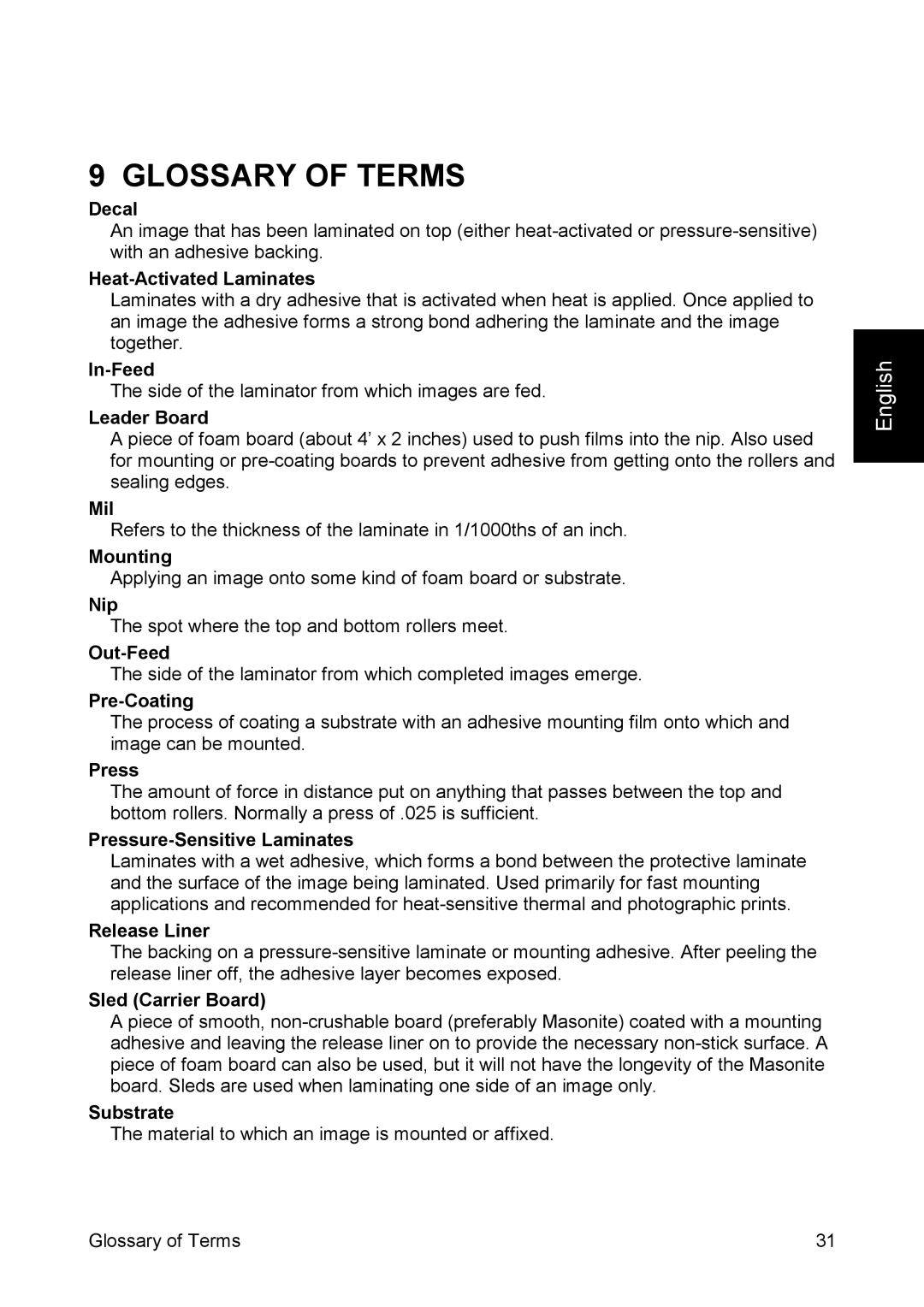 SEAL 44/62 user manual Glossary of Terms 