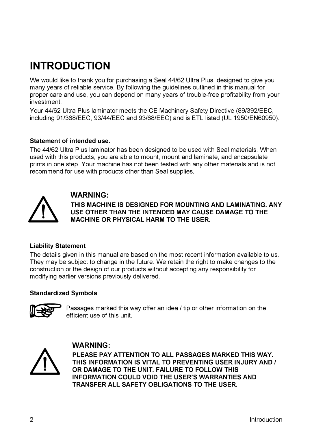 SEAL 44/62 user manual Introduction 