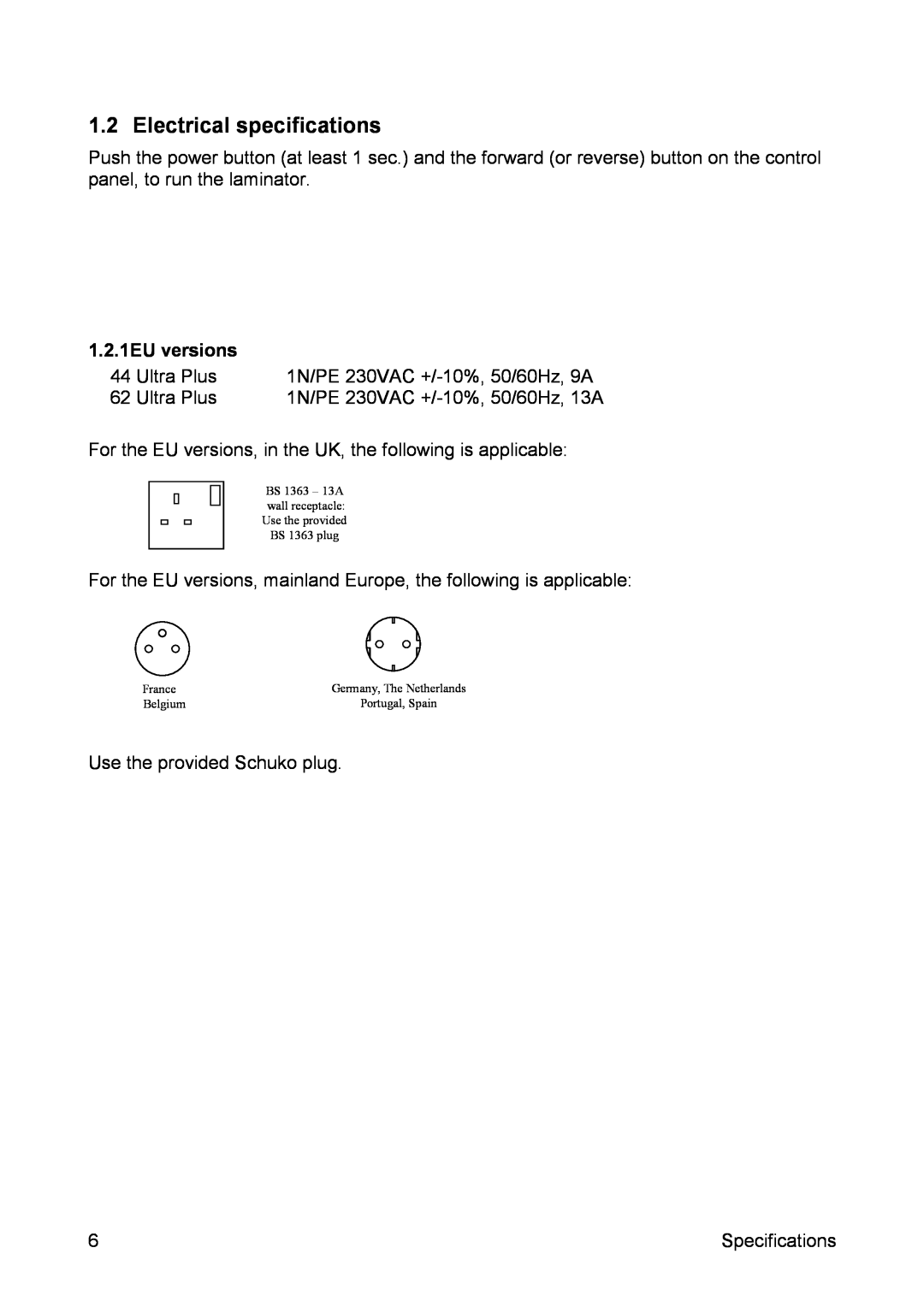 SEAL 44/62 user manual Electrical specifications 