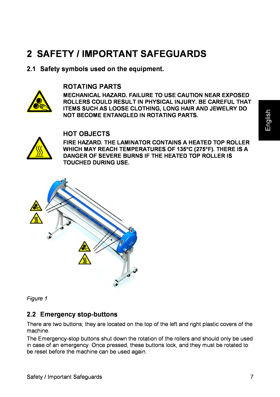 SEAL 44/62 Safety / Important Safeguards, Safety symbols used on the equipment ROTATING PARTS, Hot Objects, English 