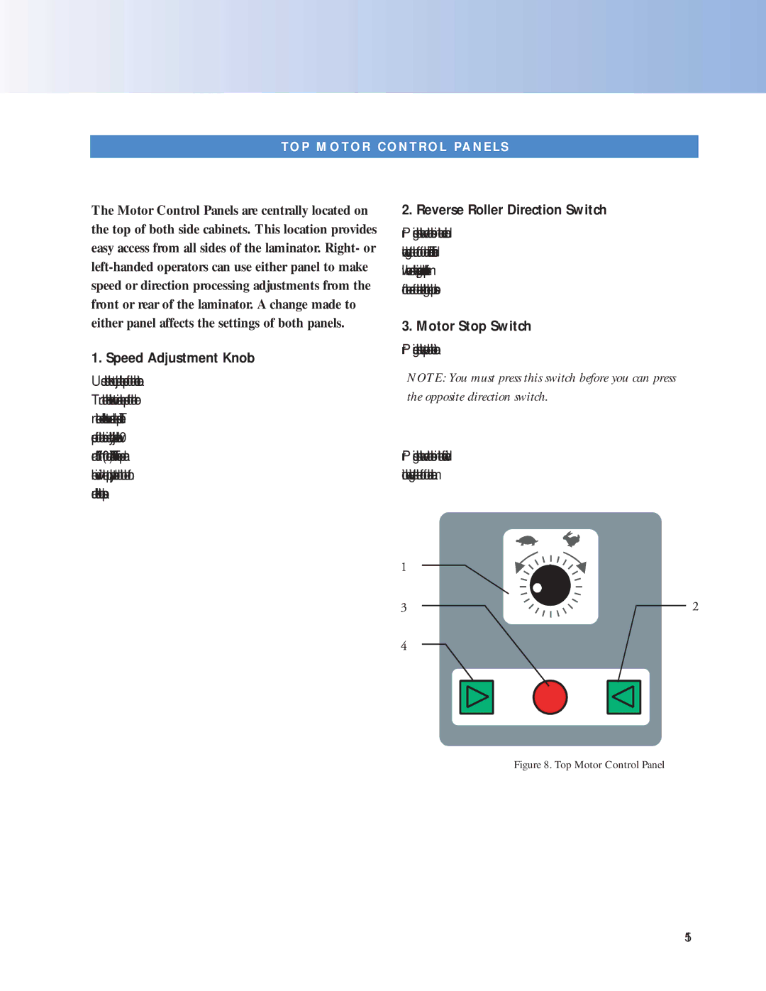 SEAL 6500 Speed Adjustment Knob, Reverse Roller Direction Switch, Motor Stop Switch, Forward Roller Direction Switch 