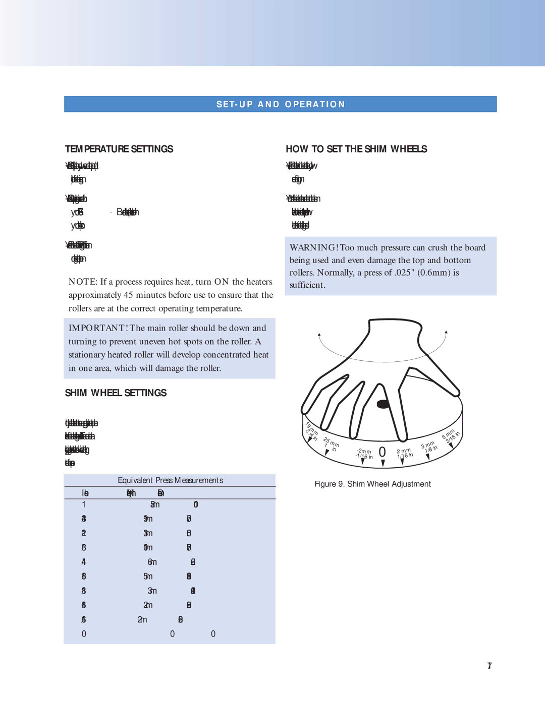 SEAL 6500 owner manual Temperature Settings, HOW to SET the Shim Wheels, Shim Wheel Settings, T- U P a N D O P E R AT I O N 