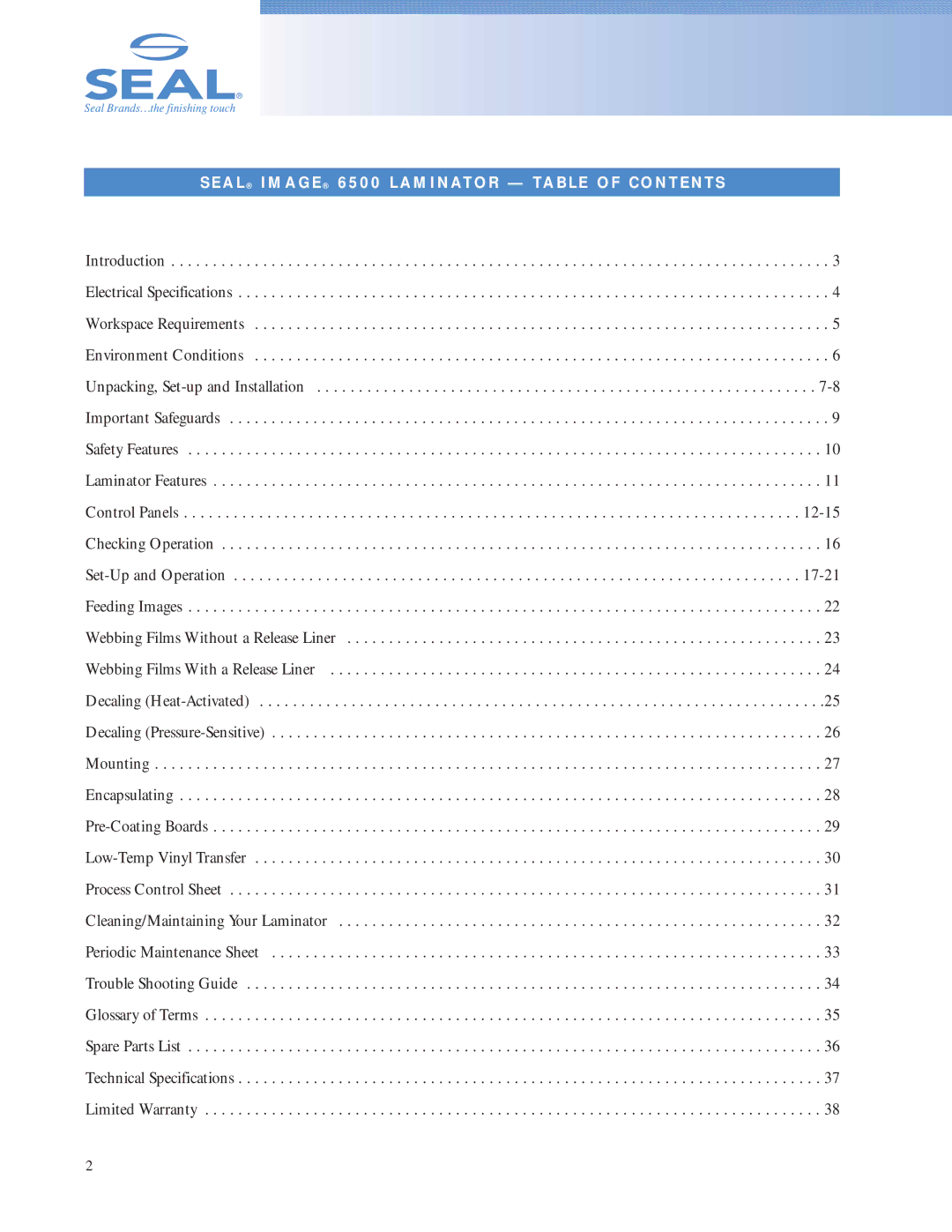 SEAL 6500 owner manual 