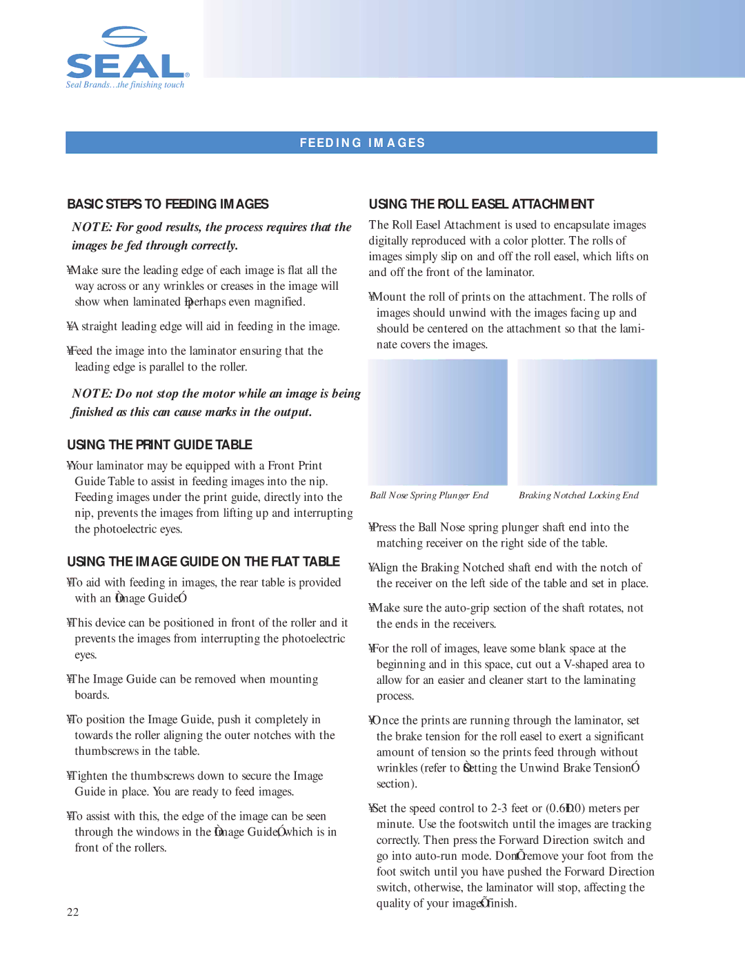 SEAL 6500 owner manual Basic Steps to Feeding Images, Using the Print Guide Table, Using the Roll Easel Attachment 