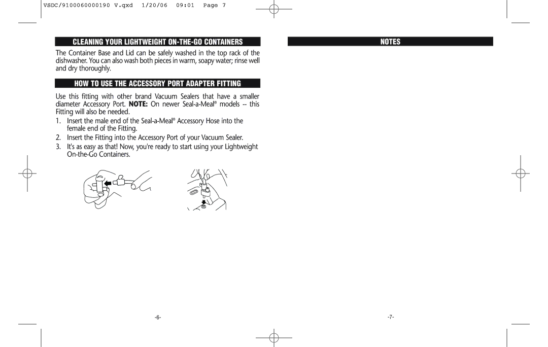 Seal-a-Meal VSDC-24 manual HOW to USE the Accessory Port Adapter Fitting 