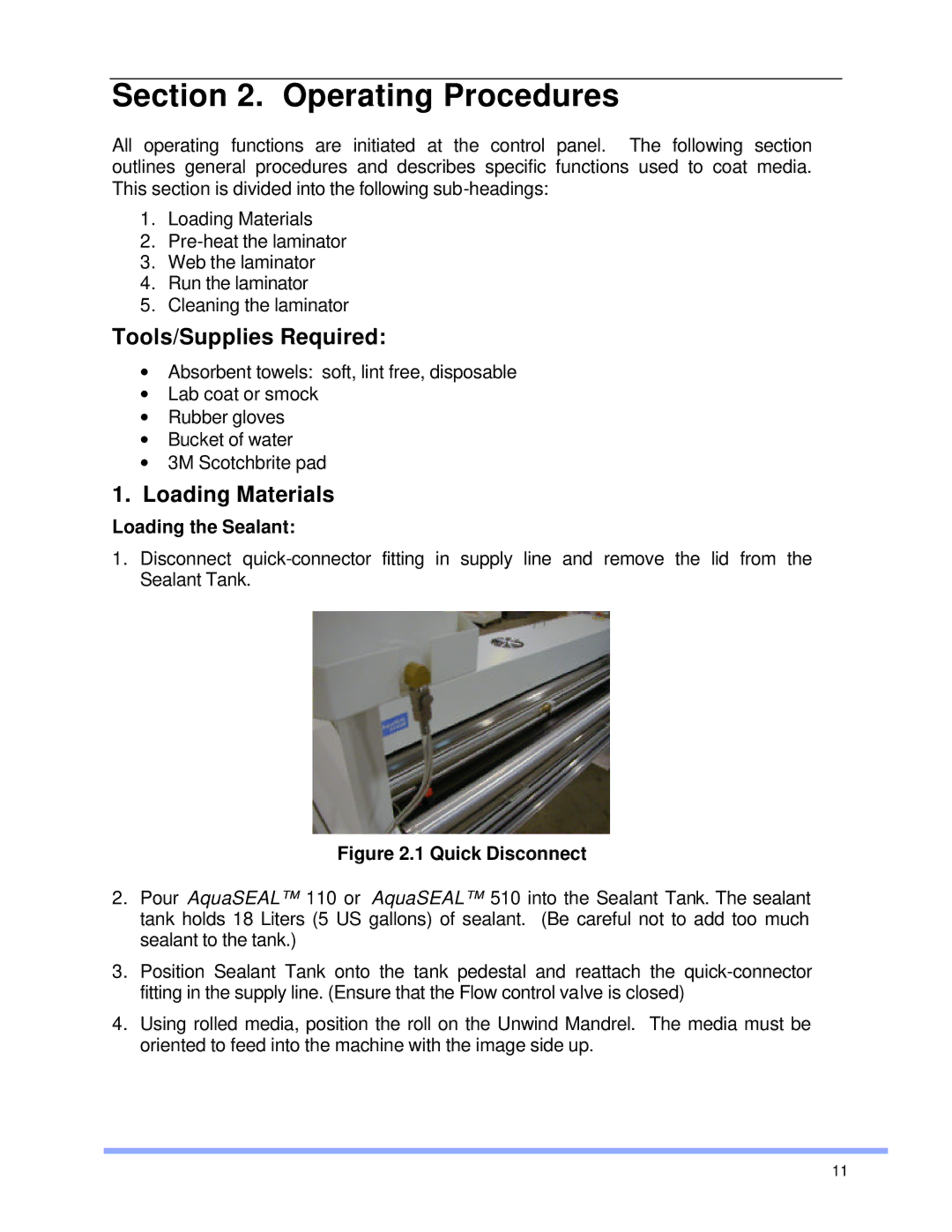 SEAL AS-1600 operation manual Operating Procedures, Tools/Supplies Required, Loading Materials 