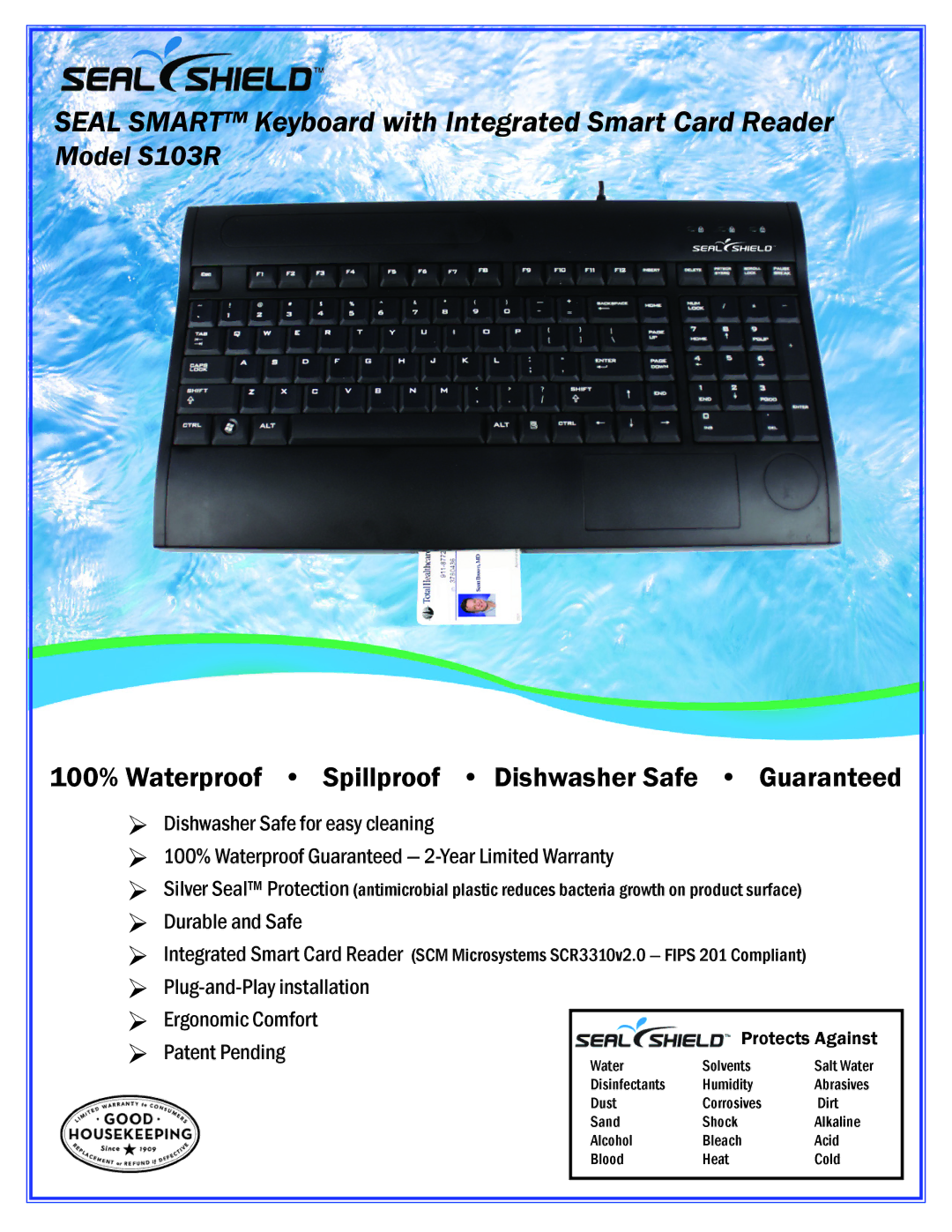 Seal Shield S103R warranty Seal Smart Keyboard with Integrated Smart Card Reader 