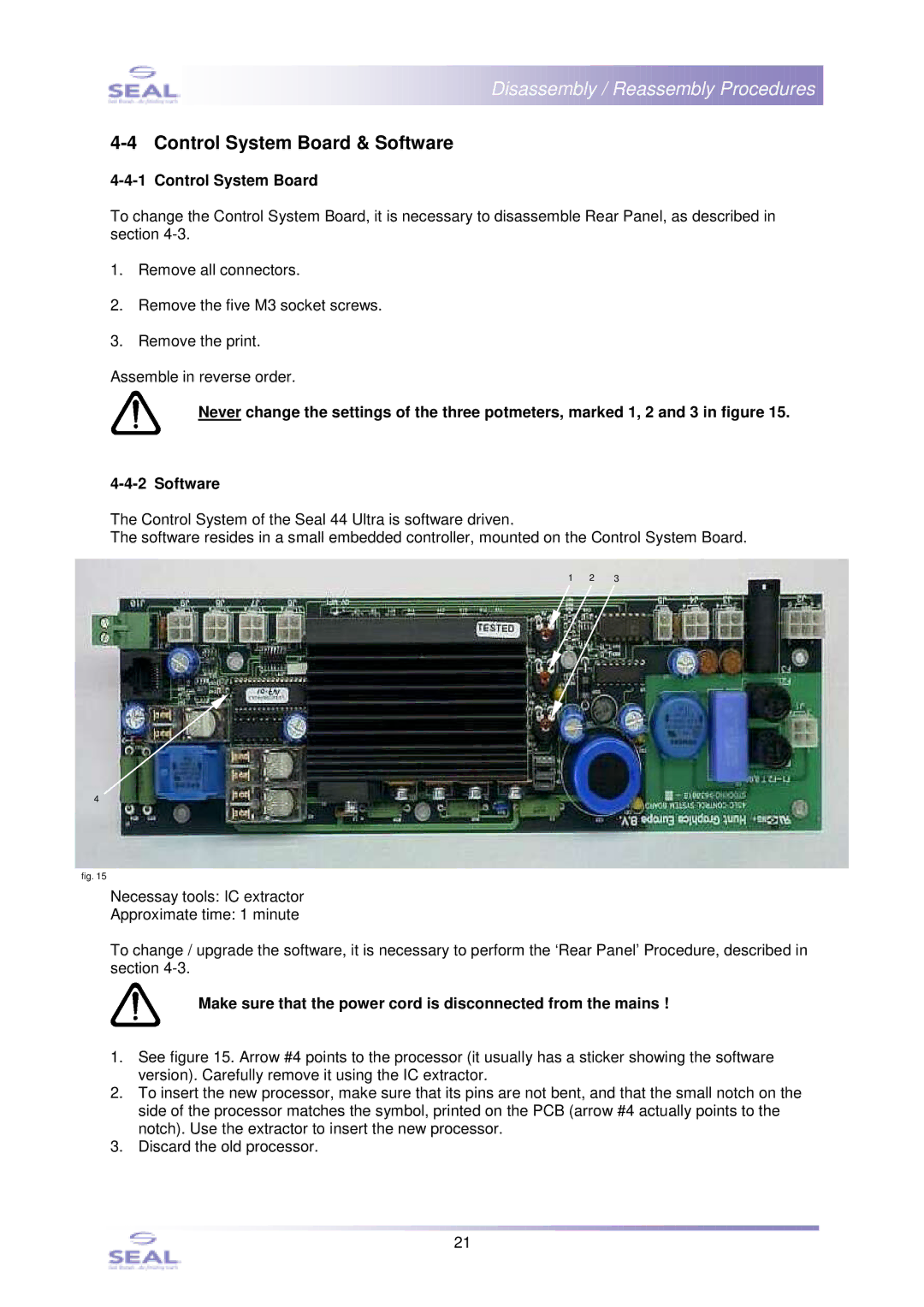 SEAL SM110EN, 44Ultra Laminator service manual Control System Board & Software 