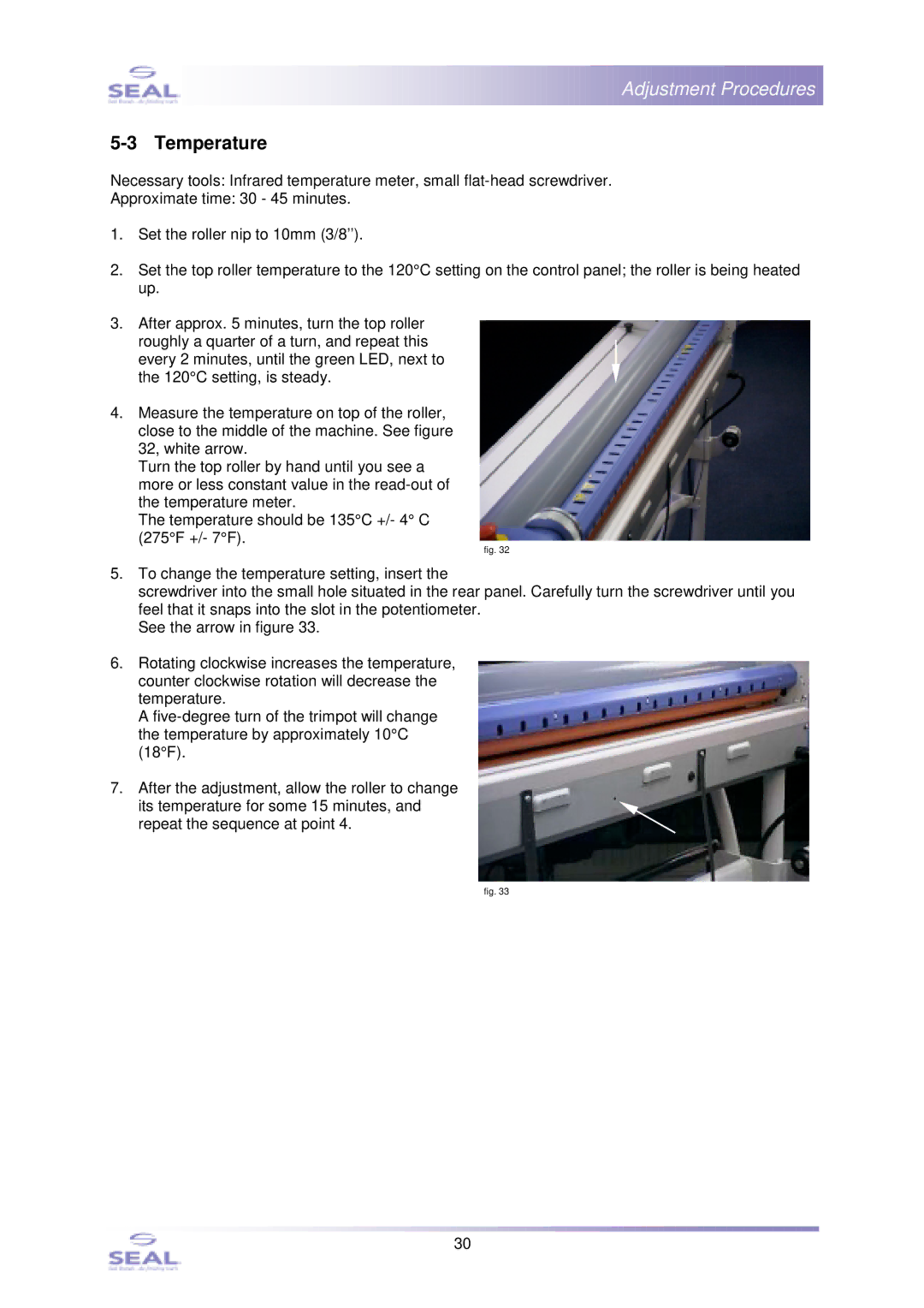 SEAL 44Ultra Laminator, SM110EN service manual Temperature 