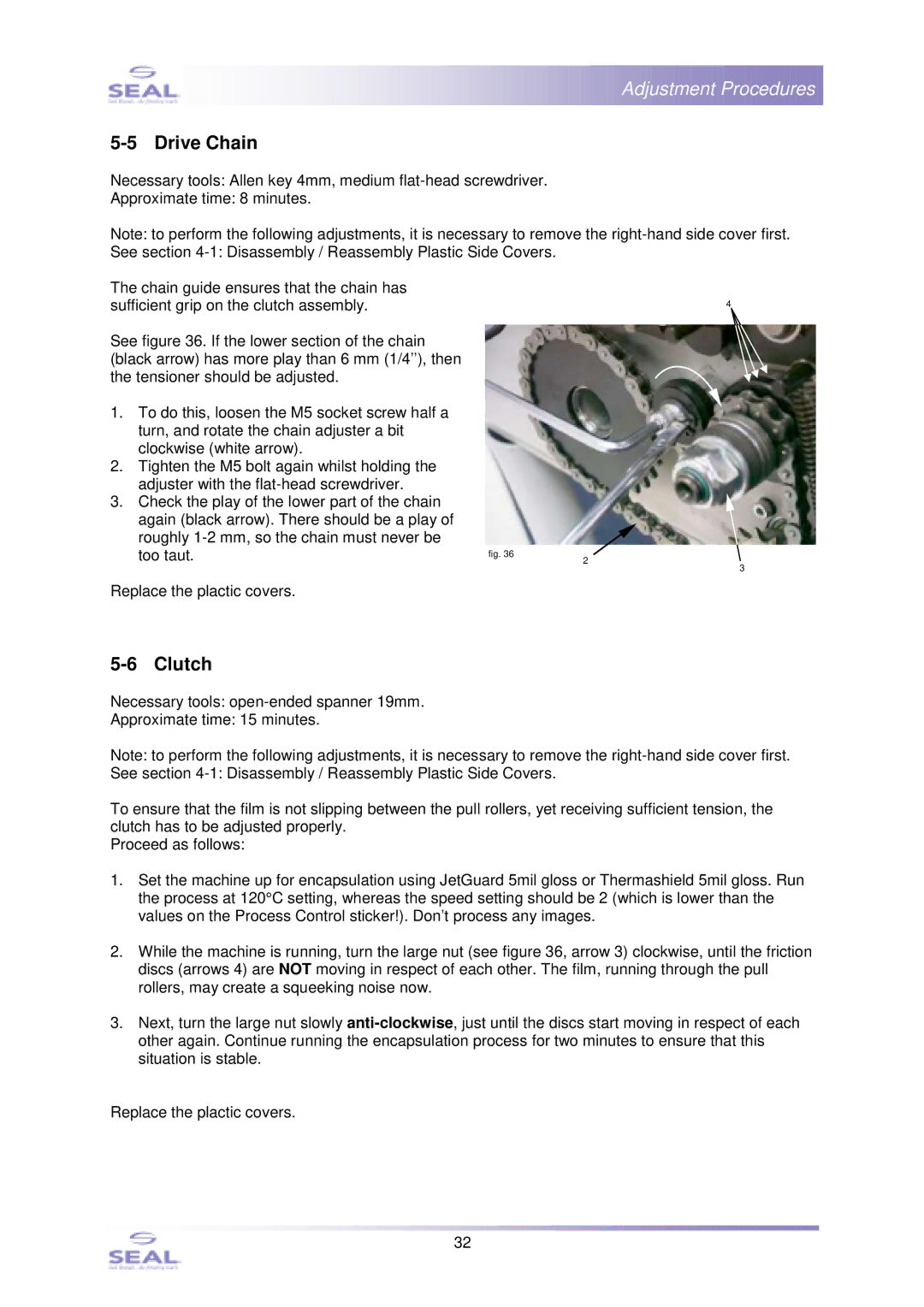 SEAL 44Ultra Laminator, SM110EN service manual Drive Chain, Clutch 