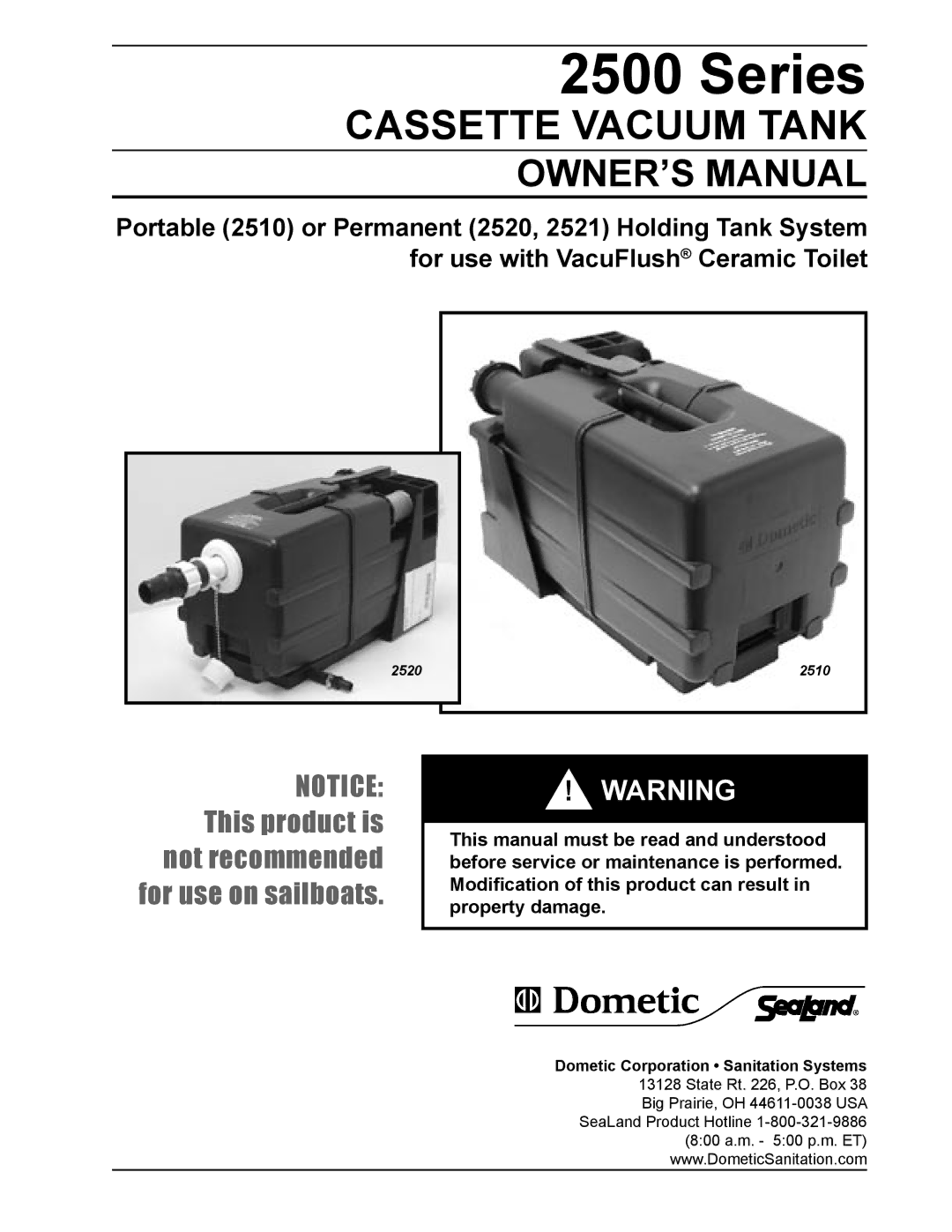 SeaLand 1 2500 Series owner manual Dometic Corporation Sanitation Systems 