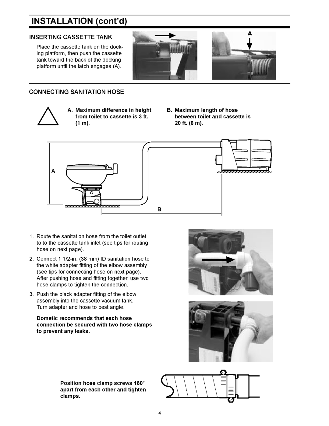 SeaLand 1 2500 Series owner manual Inserting Cassette Tank, Connecting Sanitation Hose 