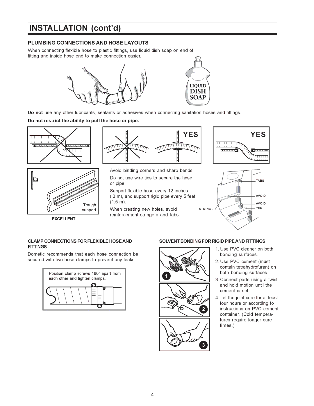 SeaLand BASIC HOLDING TANK SYSTEM owner manual Installation cont’d, Plumbing Connections and Hose Layouts 