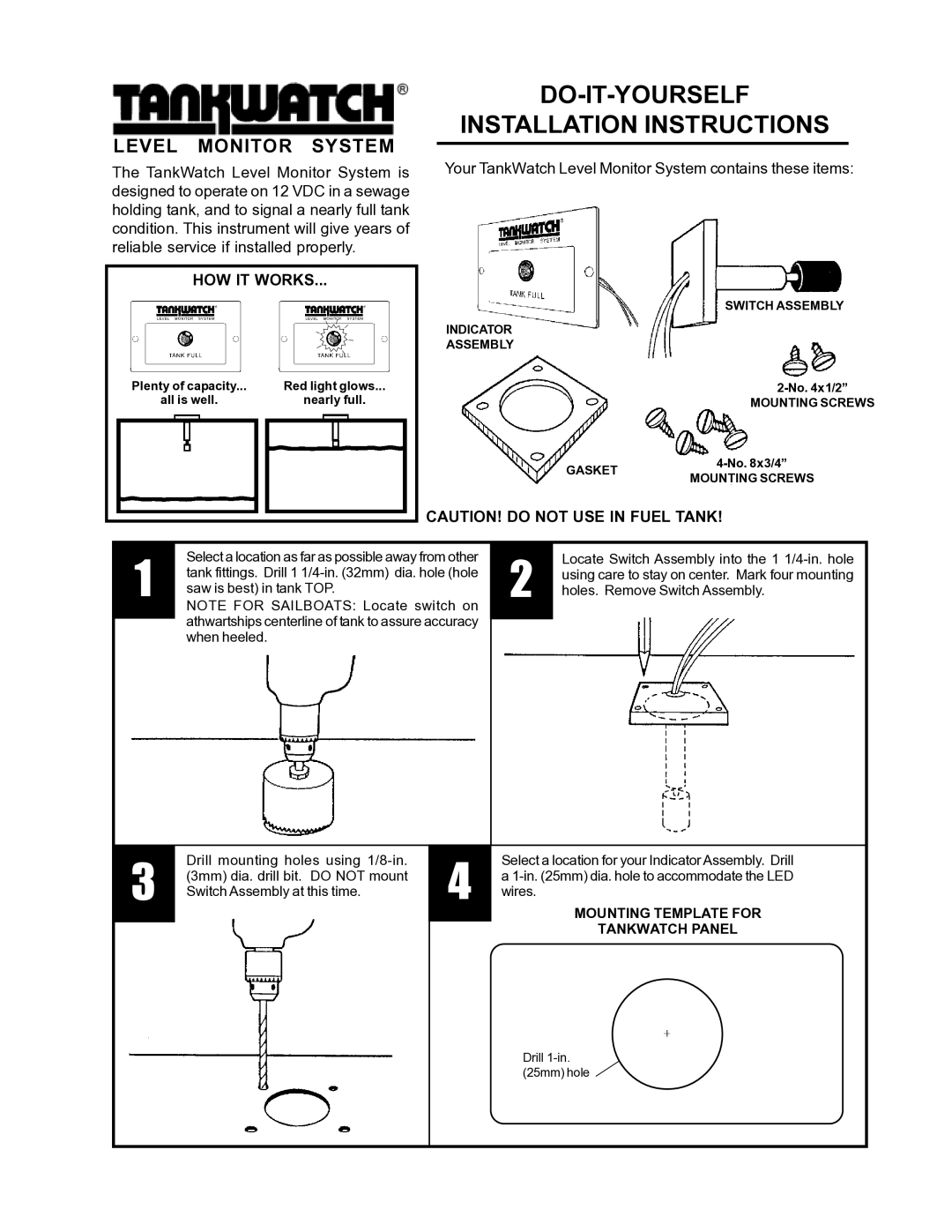 SeaLand TankWatch Level Monitor System installation instructions DO-IT-YOURSELF Installation Instructions 