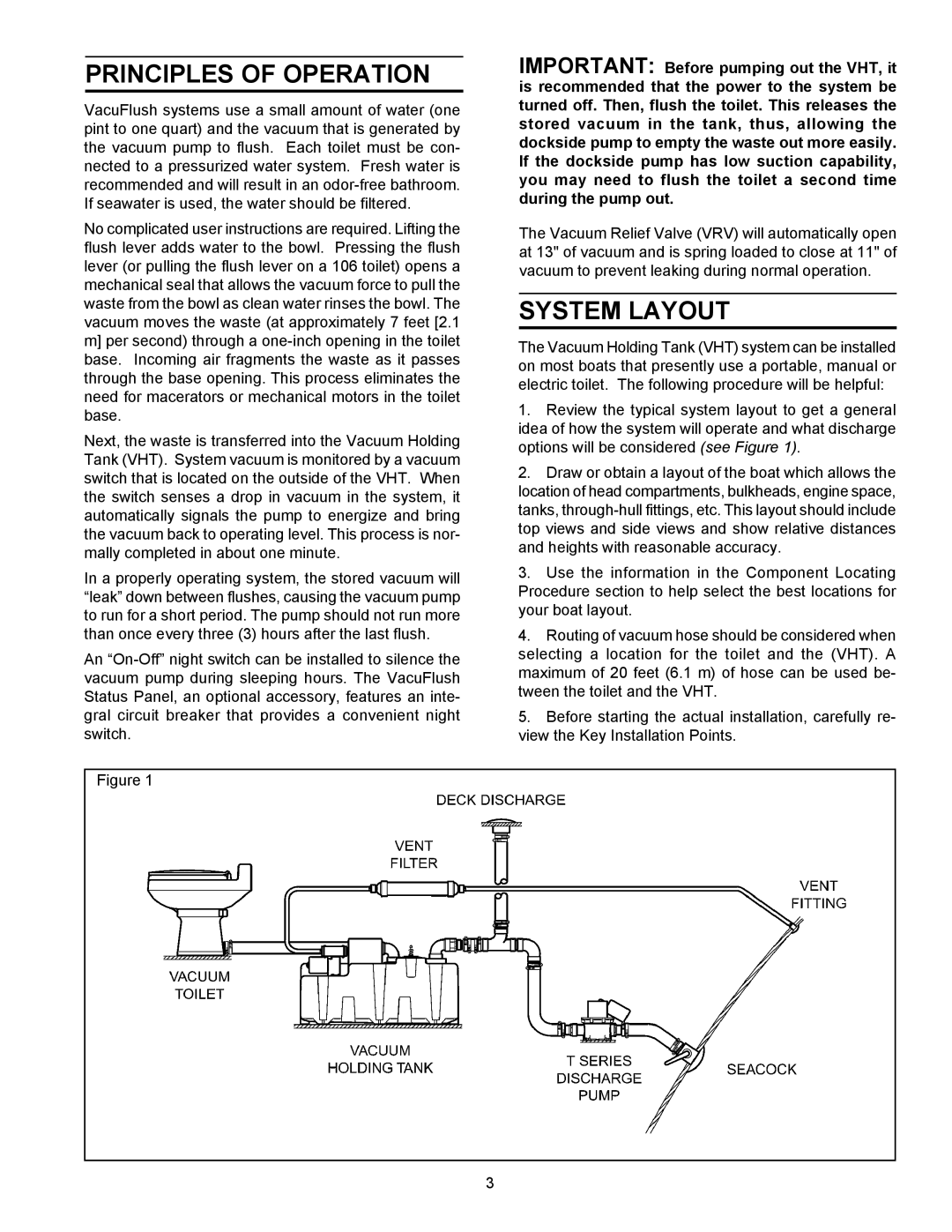 SeaLand VACUUM HOLDING TANK owner manual Principles of Operation, System Layout 