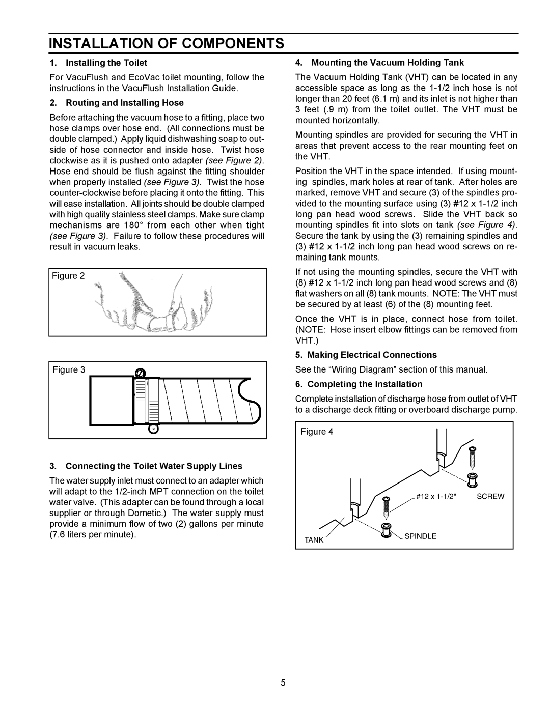 SeaLand VACUUM HOLDING TANK owner manual Installation of Components 