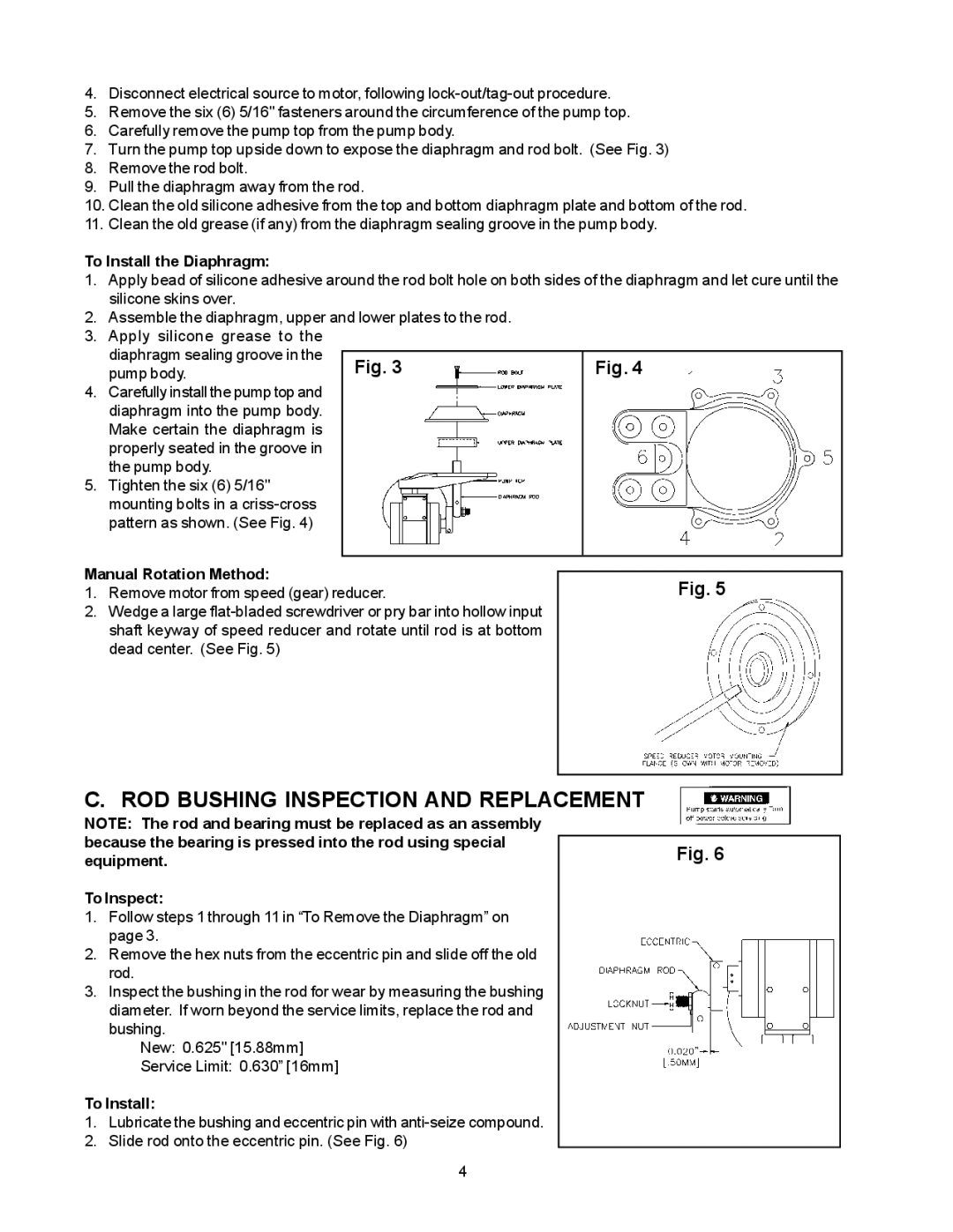 SeaLand Vacuum Pump ROD Bushing Inspection and Replacement, To Install the Diaphragm, Manual Rotation Method, To Inspect 