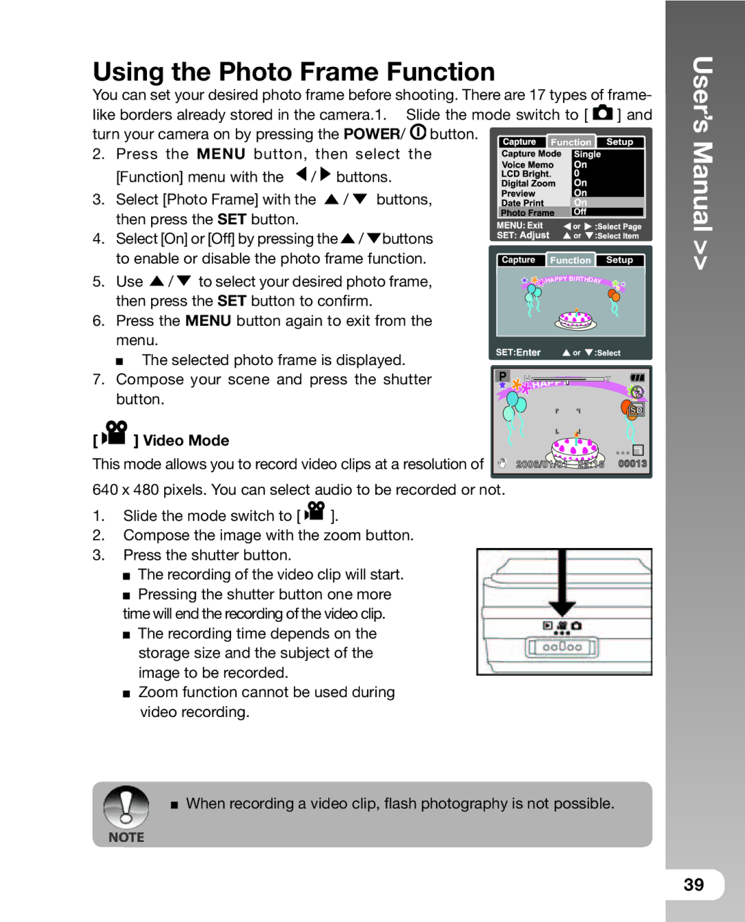 Sealife DC 600 manual Using the Photo Frame Function, User’s Manual 