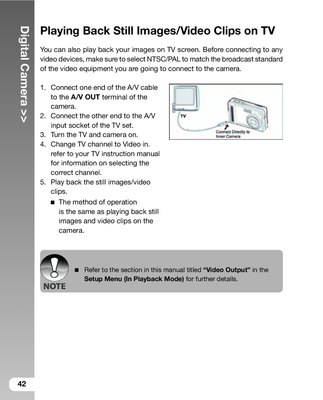 Sealife DC 600 manual Playing Back Still Images/Video Clips on TV 