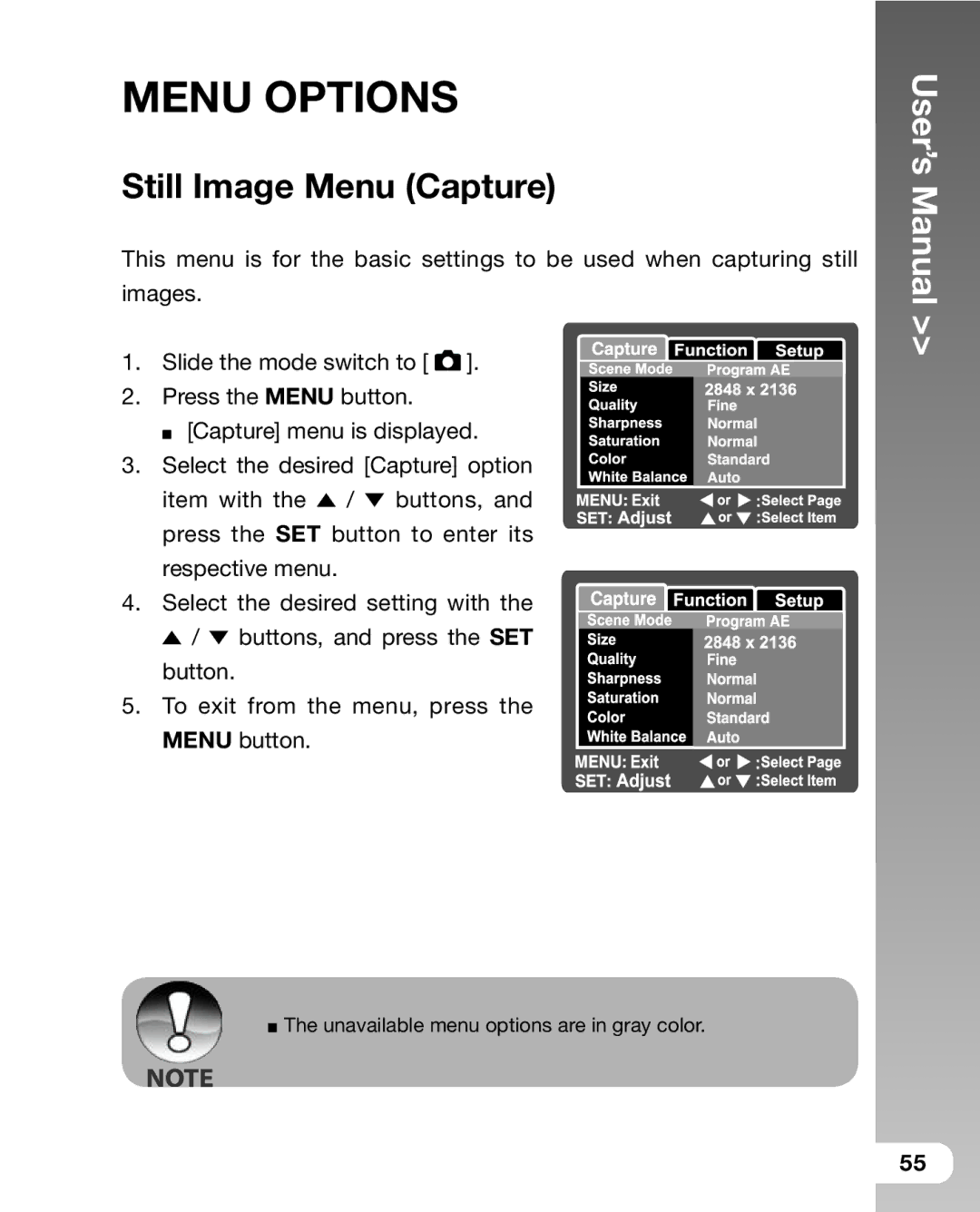 Sealife DC 600 manual Menu Options, Still Image Menu Capture 