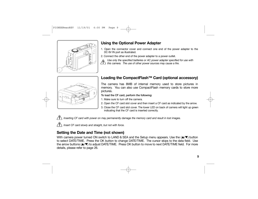 Sealife DC200, DC100 manual Using the Optional Power Adapter 